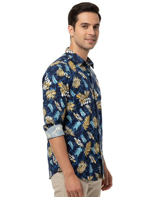 Men's Casual Printed Shirt - Blue Floral Shc-1076