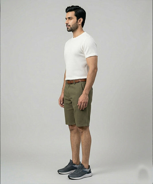 Men’s Summer Cotton Texture Green Shorts- BR-0102