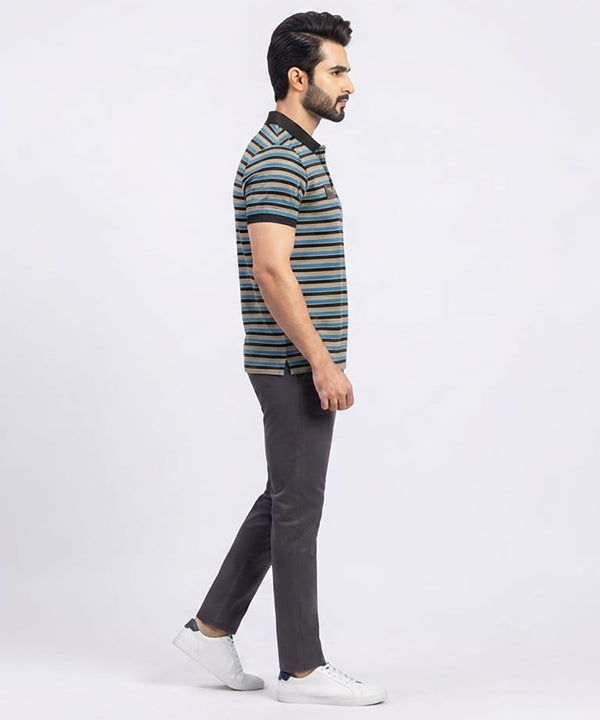 MEN'S T-SHIRT COLLAR BEIGE STRIPE OLD MONEY TSH-5916