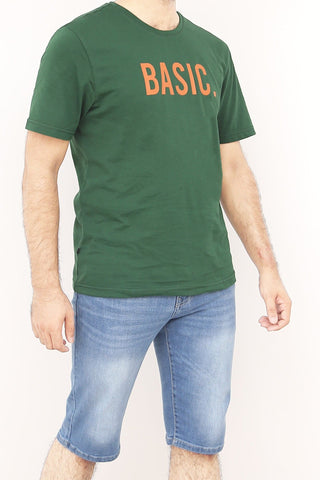 Crew Neck Basic Printed Tee Tsh-5249 Green