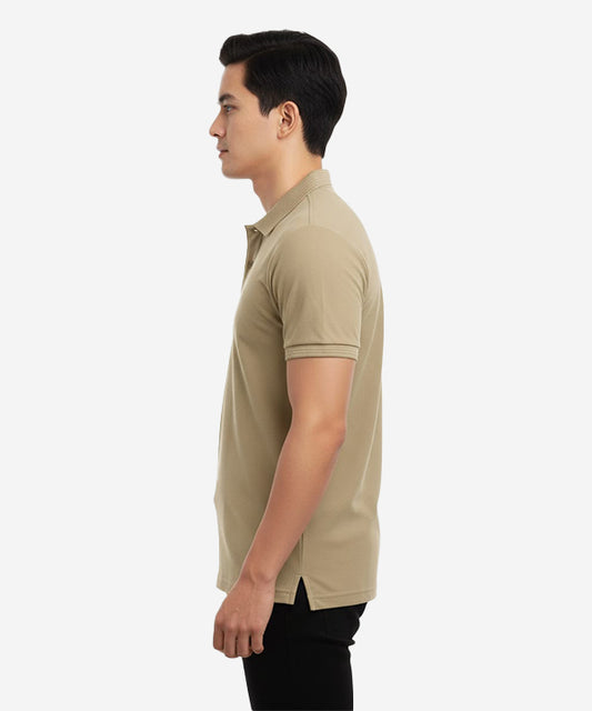 HR Clothing Men's T-Shirt Texture Collar Beige