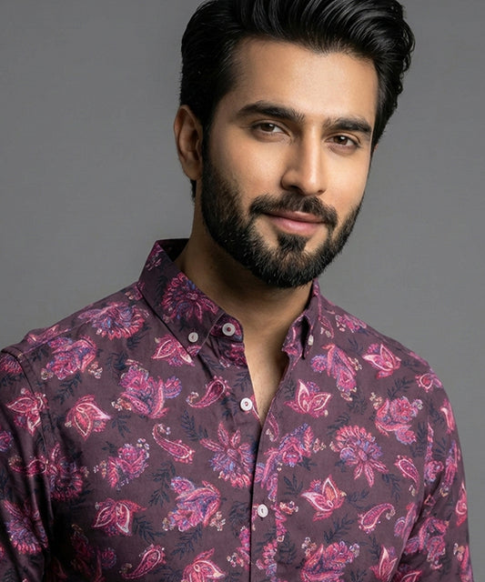 Men's Casual Shirt - Shc-0815 Maroon Floral