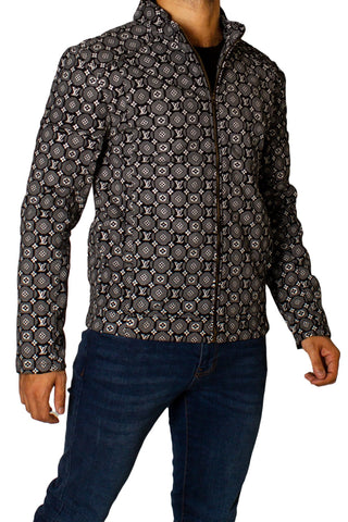 Men's Printed Faux Leather Jacket Jk-0312 Black White