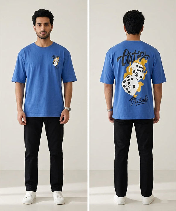 HR Clothing Men's Blue Printed Drop Shoulder T-Shirt - TSH-5762