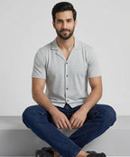 Men’s Pinstripe Drawstring Half Sleeves Shirt– Relaxed Fit - SHC-3067 Grey Stripe