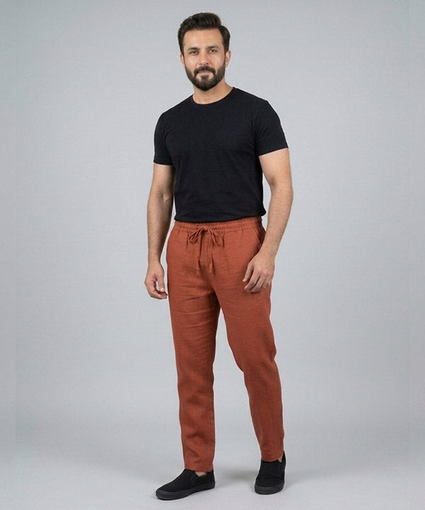 HR Clothing Men's Linen Trousers - Rust LWR-0537