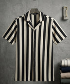 Men's Casual Shirt Half Sleeves - SHC-3069 Black Stripe ( ORG )