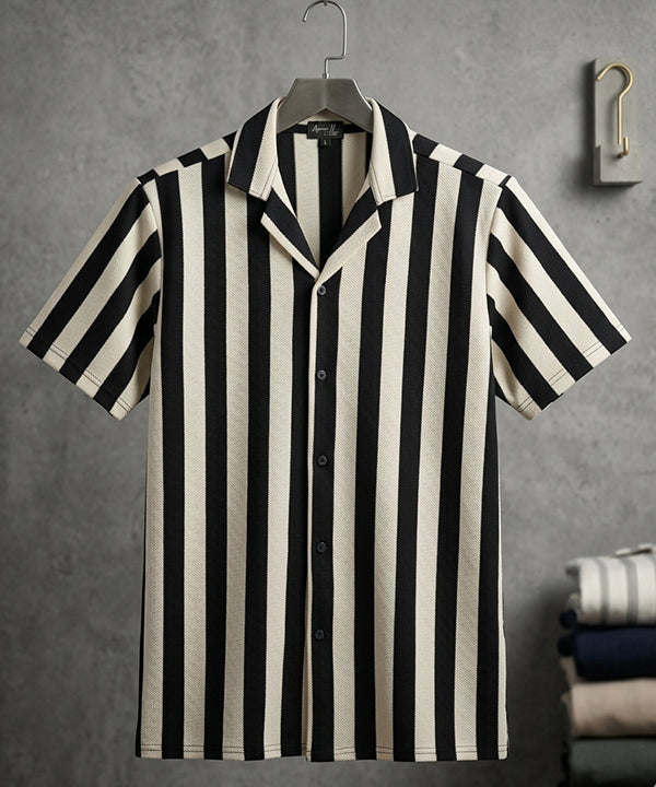 Men's Casual Shirt Half Sleeves - SHC-3069 Black Stripe ( ORG )