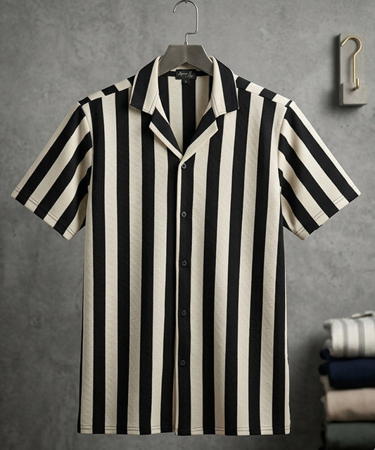 Men's Casual Shirt Half Sleeves - SHC-3069 Black Stripe ( ORG )