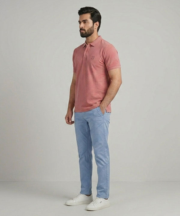 Premium Ribbed Collar Polo T-Shirt Pink TSH-7162