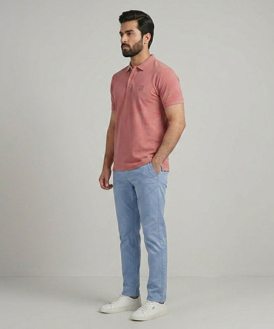 Premium Ribbed Collar Polo T-Shirt Pink TSH-7162
