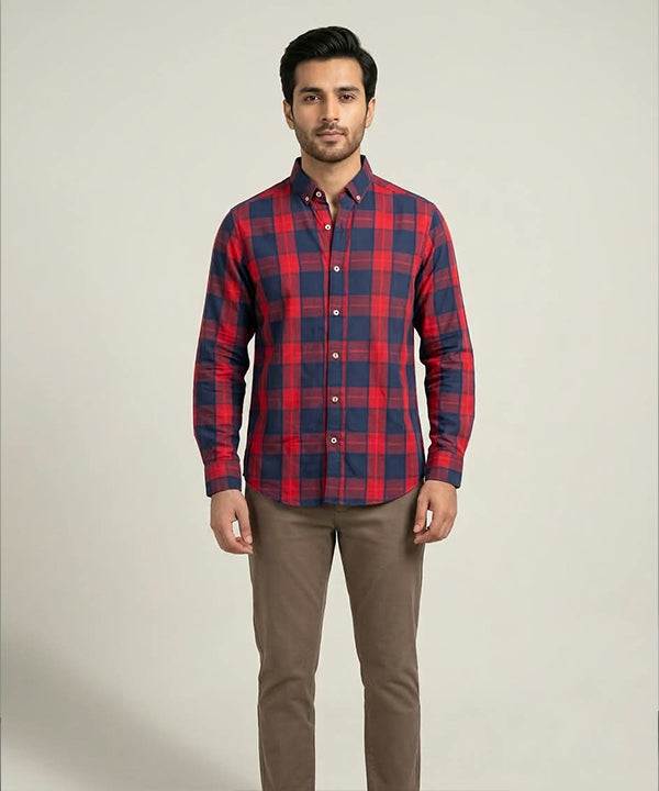 Men's Casual Check Shirt - Red-Chk - Shc-1992 -(ORG-H)