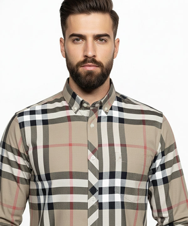 Men's Casual Shirt - Shc-1616 Beige Chk
