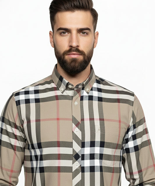 Men's Casual Shirt - Shc-1616 Beige Chk