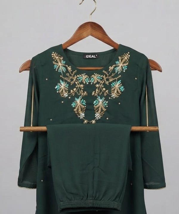 Women's Eastern Bottle Green Embroidered 2-piece 0006