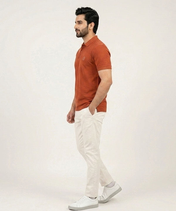 Premium Ribbed Collar Polo T-Shirt Rust TSH-7162