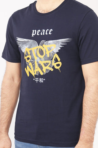 Crew Neck Peace Printed Tee Tsh-5247 Navy