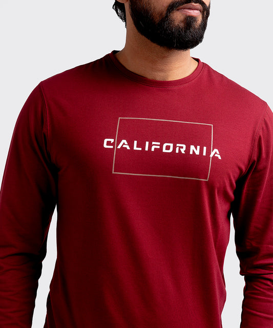 HR Clothing Men's Full Sleeves T-Shirt - Maroon California