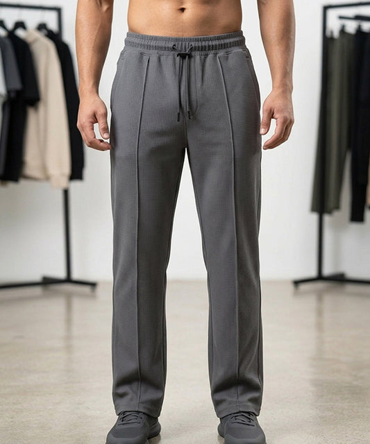 Waffle Knit Elastic Waist Trousers - D grey Lwr-0694