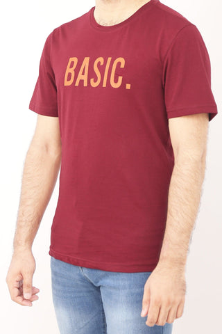 Crew Neck Basic Printed Tee Tsh-5249 Maroon