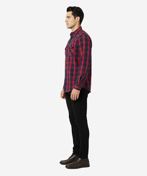 Men's Casual Checkered Shirt - Red Chk SHC-1719 (ORG)