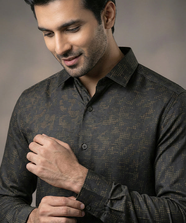 Men's Casual Shirt - Texture Black Shc-1972 Strech Fabric (ORG)
