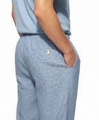 HR Clothing Men's Linen Trousers - L Blue LWR-0537