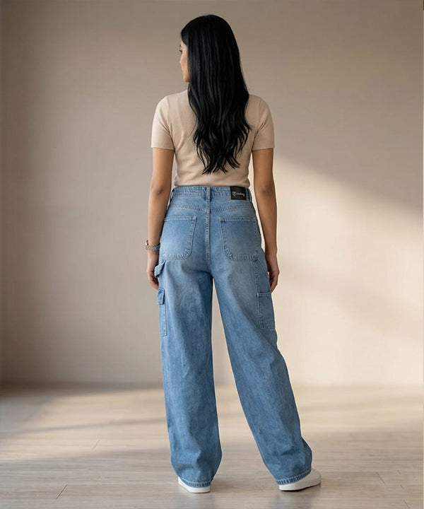 HR Clothing Women's Full Baggy Denim Jeans - JP-2244 – Blue