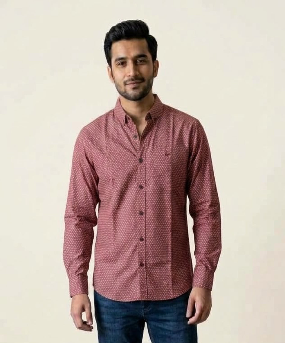 Men's Casual Shirt - Maroon-Dotted Shc-1717 (ORG-H)