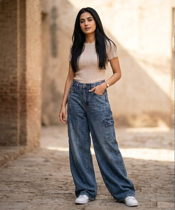 HR Clothing Women's Full Baggy Denim Jeans - JP-2207 – Navy