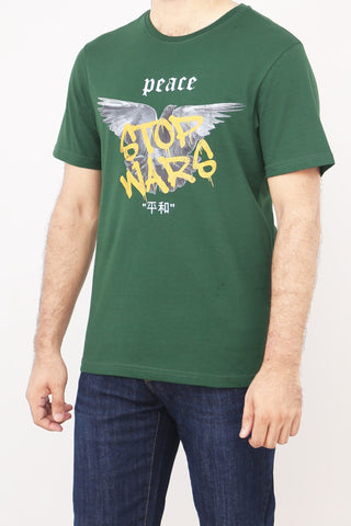 Crew Neck Peace Printed Tee Tsh-5247 Green