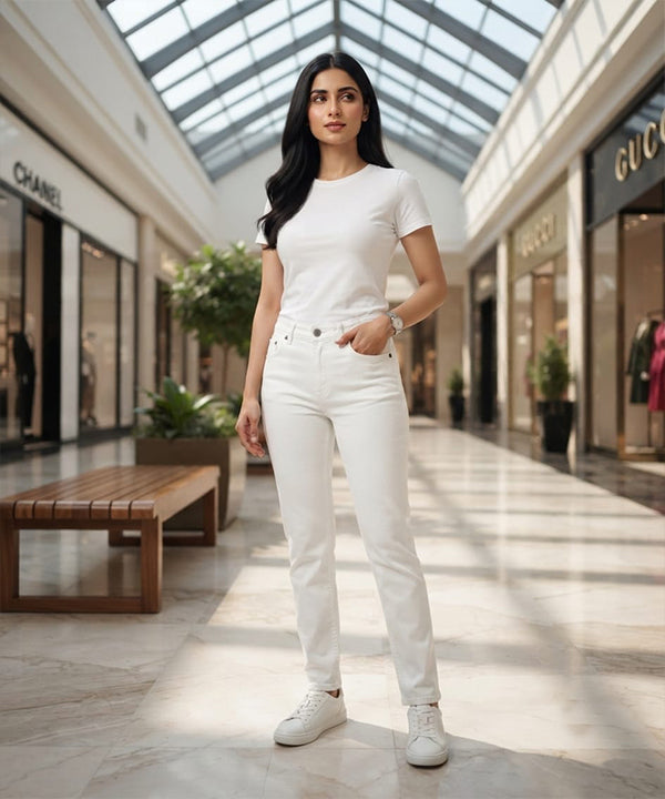 HR Clothing Women's Slim Fit Denim Jeans-LJP-0081–White