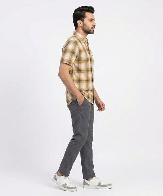 Men's  Over Size Casual Yellow Chk Half Sleves Shc-2080