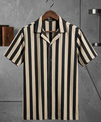 Men's Casual Shirt Half Sleeves - SHC-3069 Beige Stripe ( ORG )