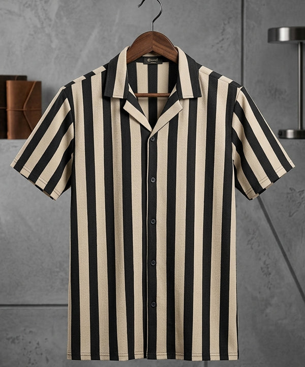 Men's Casual Shirt Half Sleeves - SHC-3069 Beige Stripe ( ORG )