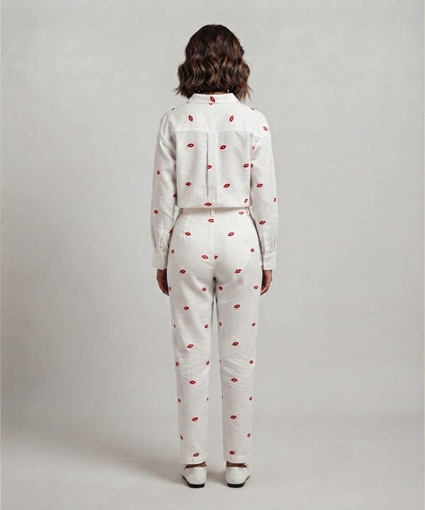 Women's Western Longline Collared Shirt White Printed LSH-0105