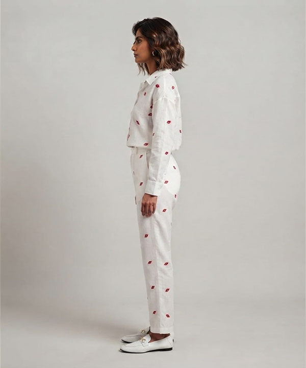 Women's Western Longline Collared Shirt White Printed LSH-0105
