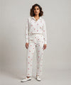 Women's Longline Collared Shirt White Printed LSH-0105