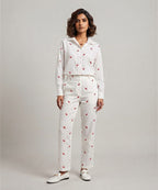 Women's Western Longline Collared Shirt White Printed LSH-0105