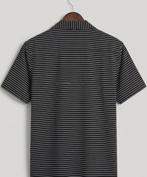 Men’s Pinstripe Drawstring Half Sleeves Shirt– Relaxed Fit - SHC-3067 Black stripe
