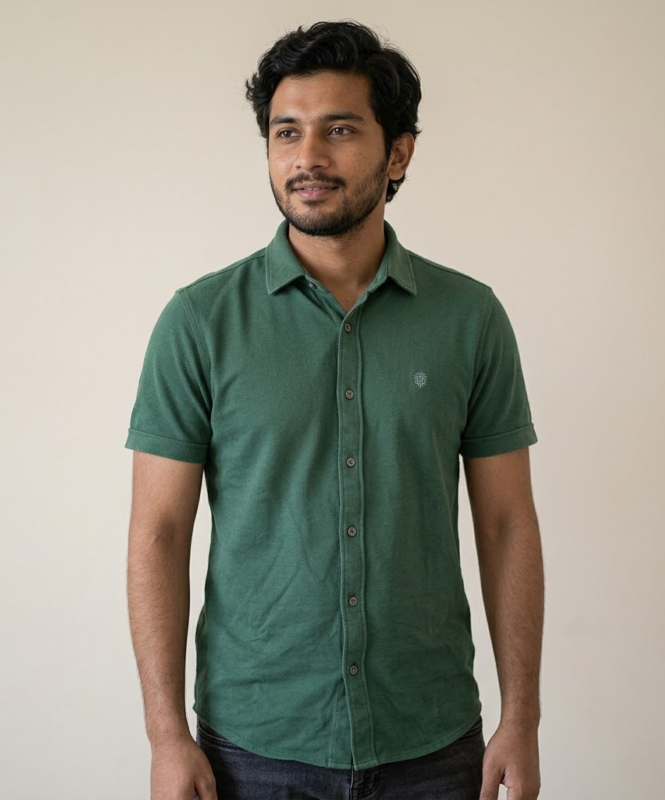 Men's Casual Green Half Sleeves Shirt Shc-2071