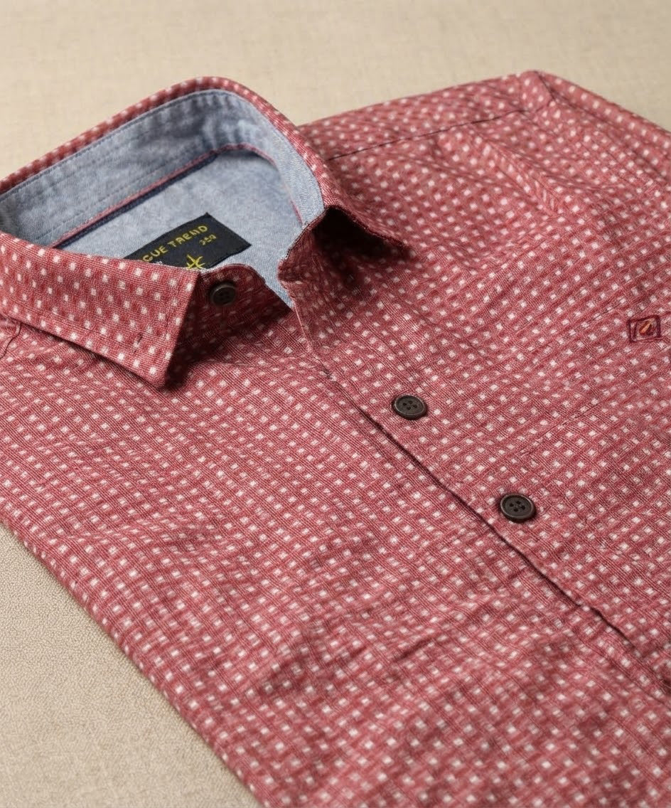 Men's Casual Shirt - Maroon-Dotted Shc-1717 (ORG-H)