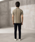 MEN'S T-SHIRT COLLAR BEIGE STRIPE Old Money TSH-7161