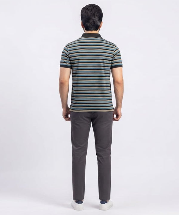 MEN'S T-SHIRT COLLAR BEIGE STRIPE OLD MONEY TSH-5916