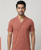 Men’s Pinstripe Drawstring Half Sleeves Shirt– Relaxed Fit - SHC-3067 Maroon Stripe