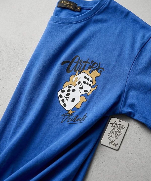 HR Clothing Men's Blue Printed Drop Shoulder T-Shirt - TSH-5762