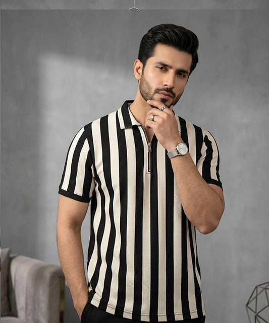 MEN'S T-SHIRT COLLAR BLACK STRIPE TSH-7160