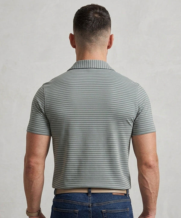 Men’s Pinstripe Drawstring Half Sleeves Shirt– Relaxed Fit - SHC-3067 Green Stripe
