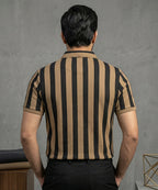 MEN'S T-SHIRT COLLAR BROWN STRIPE Old Money TSH-7160