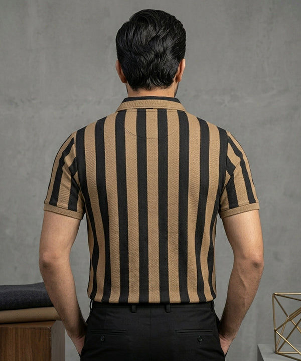 MEN'S T-SHIRT COLLAR BROWN STRIPE Old Money TSH-7160